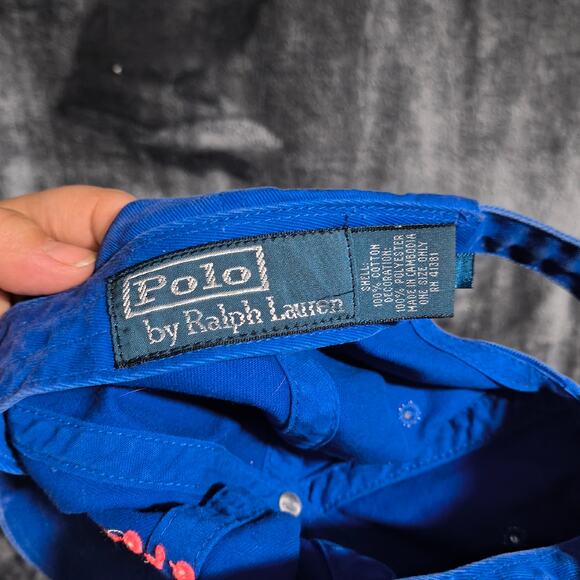 VTG Polo Ralph Lauren Blue Hat Cap Pink Embroidery Logo RARE - Picture 6 of 8